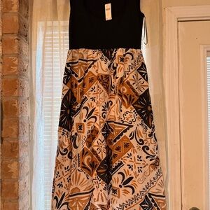 Anthropologie Petite Small Black and Brown Patterned Maxi Dress